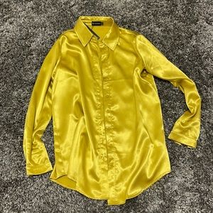 PLT Mustard Yellow Shiny Shirt Dress XS NWT